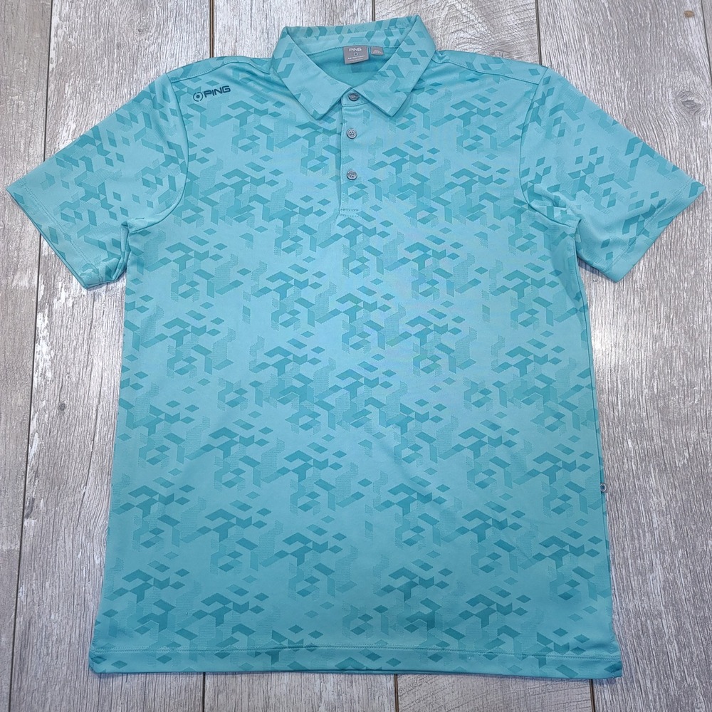 Ping Polo Shirt Mens Large Teal Geometric SensorCool Performance Golf Top